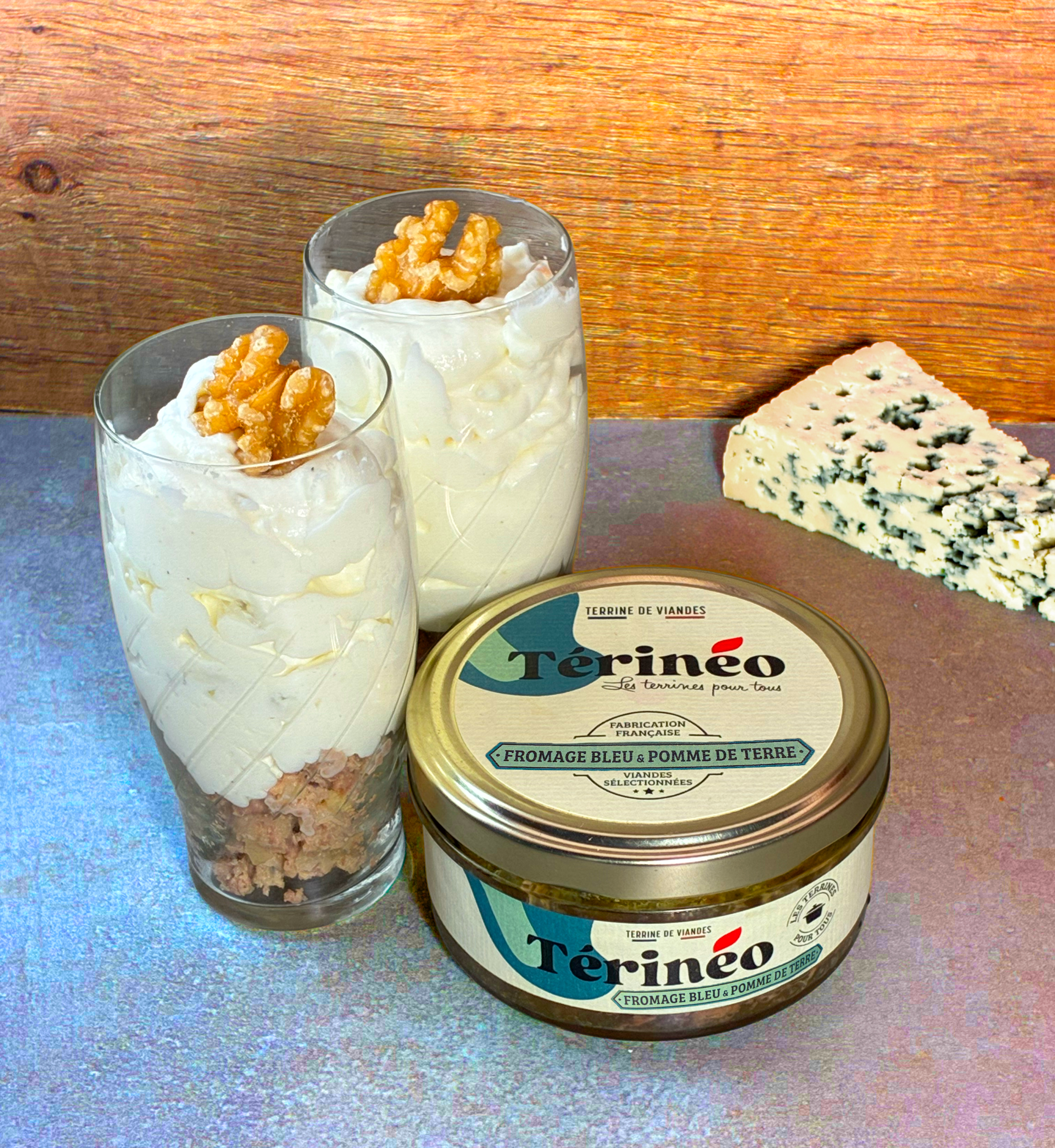 Verrine bleu, pomme de terre & chantilly au bleu à la terrine Térinéo