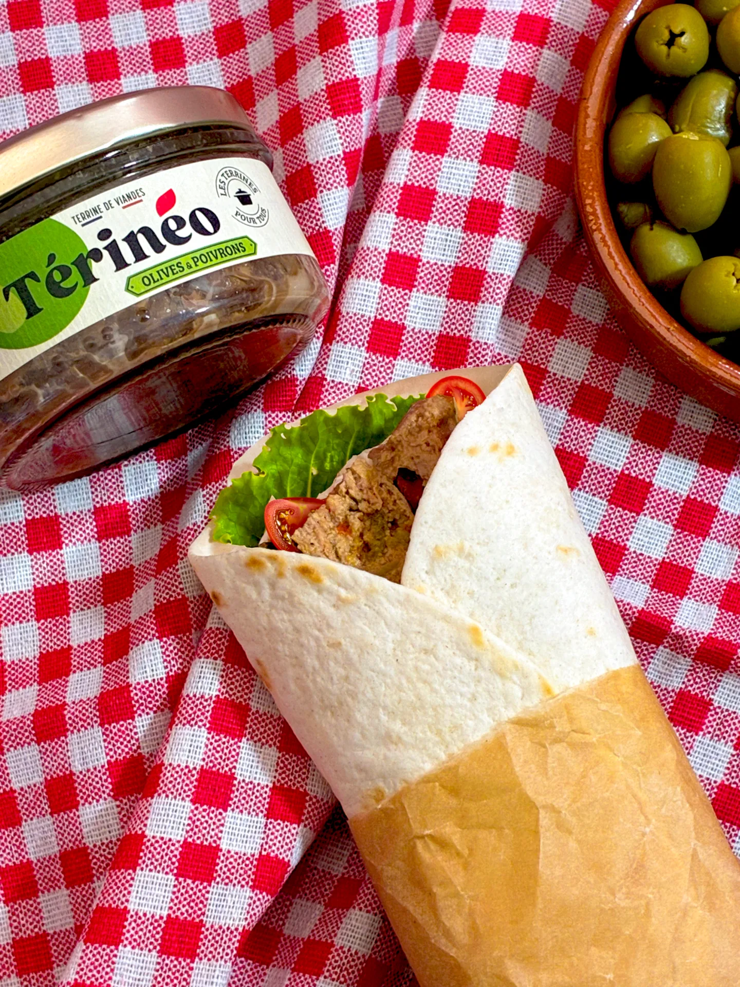 Wrap pour pique-nique à la terrine Térinéo Olives & Poivrons